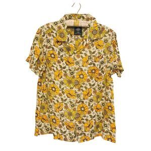 NWT Super Massive Mens Floral Shirt Large Yellow 70s Retro Psychedelic Hippie
